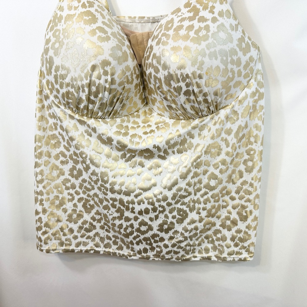 Cacique Swim Plus Size 42DDD 22W Swimsuit Tankini Gold Metallic Cheetah Set 179 - Picture 7 of 13